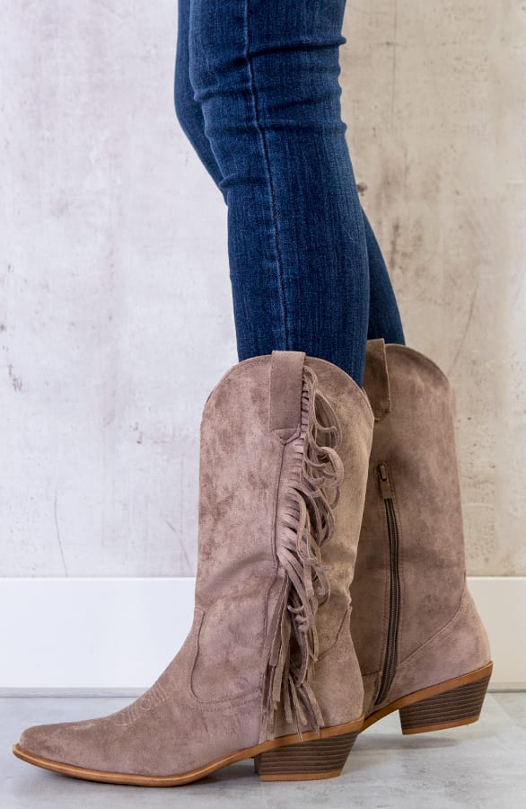 Suede Cowboylaarzen Fringe Taupe – shoparchief, foto 3