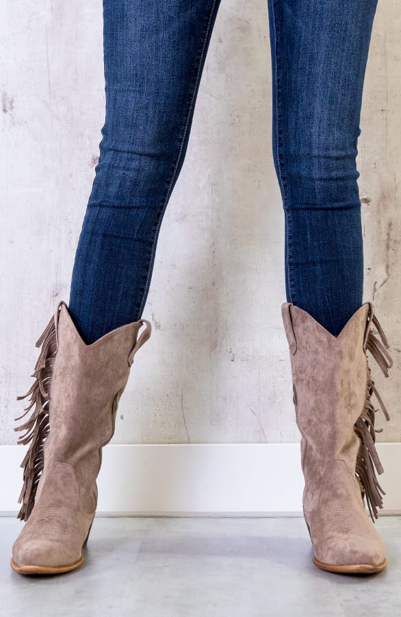 Suede Cowboylaarzen Fringe Taupe – shoparchief, foto 4