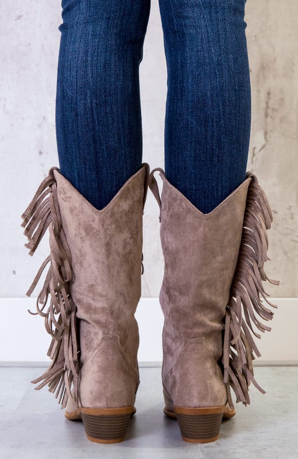 Suede Cowboylaarzen Fringe Taupe – shoparchief, foto 5