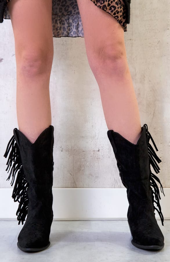 Suede Cowboylaarzen Fringe Zwart – shoparchief, foto 4