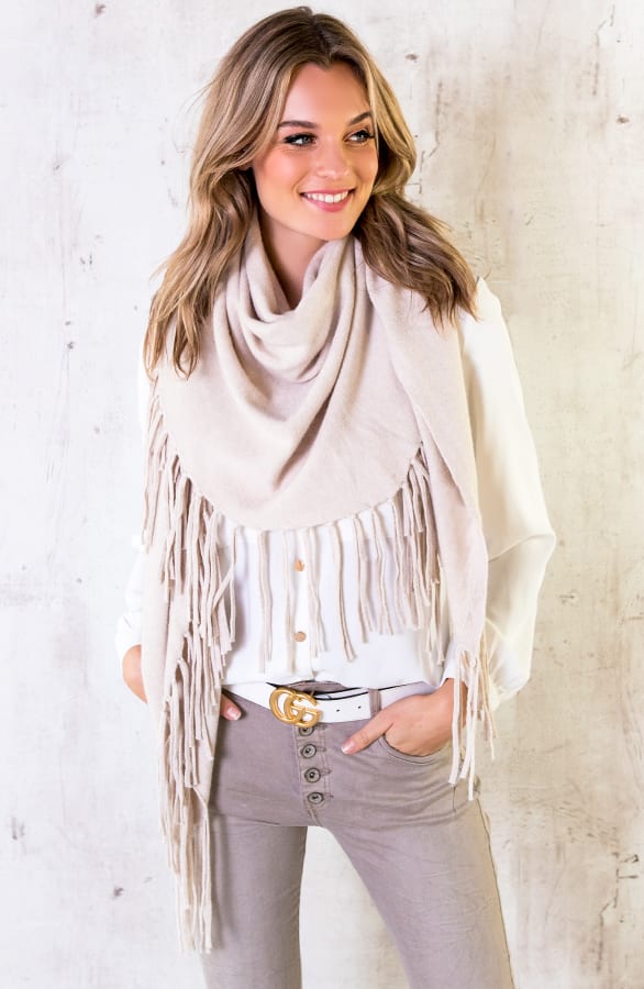 Poncho Sjaal Fringe Creme – shoparchief, foto 2