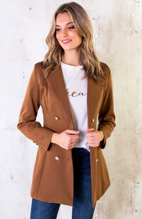 Button Blazer Dames Cognac – shoparchief, foto 3