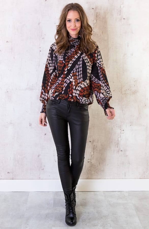 Oversized Col Blouse Print Cognac – shoparchief, foto 3