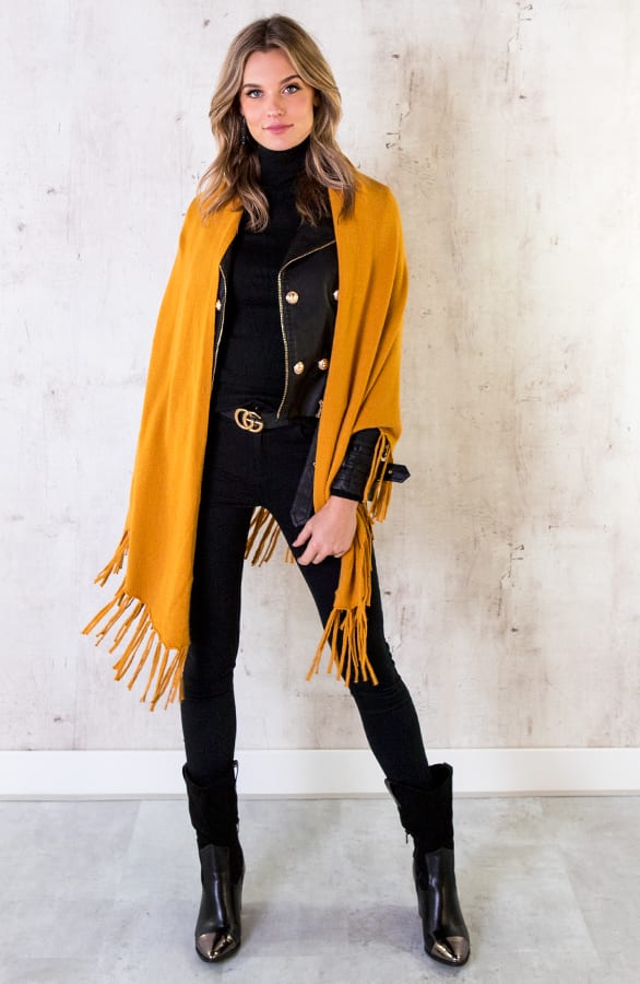 Poncho Sjaal Fringe Okergeel – shoparchief, foto 5