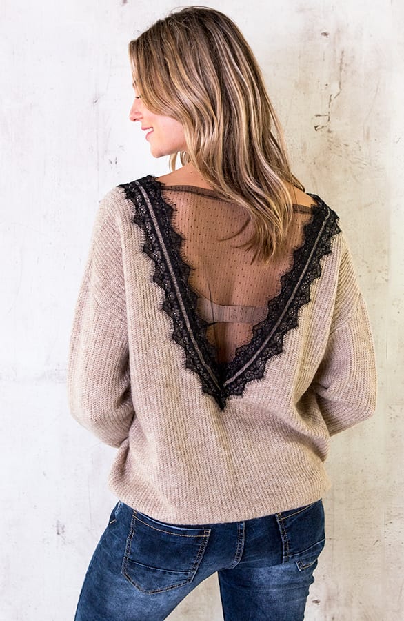Gebreide Trui Met Kant Taupe – shoparchief, foto 2