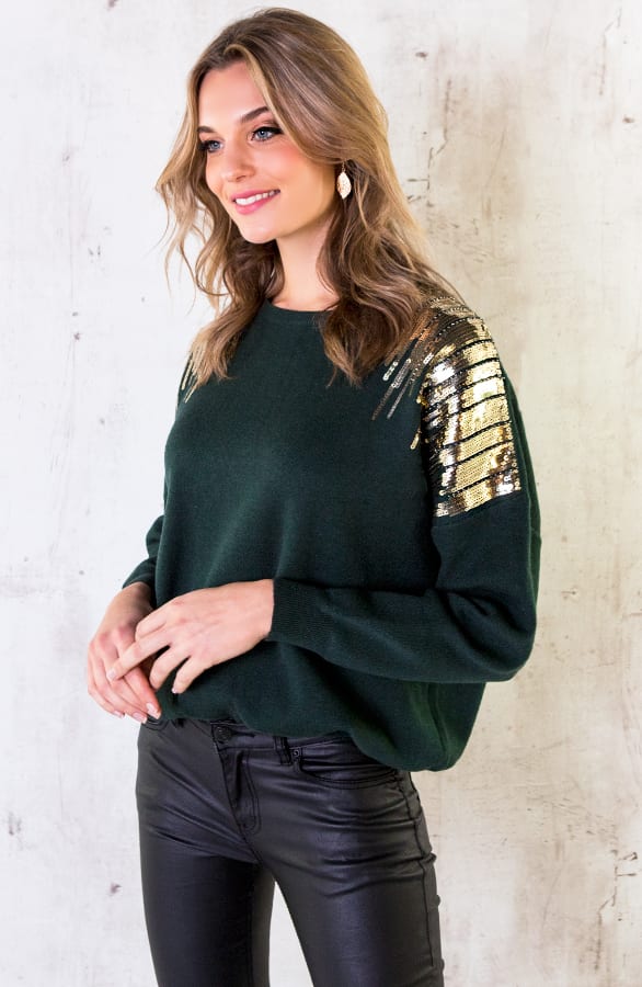 Trui Met Pailletten Smaragdgroen – shoparchief, foto 3