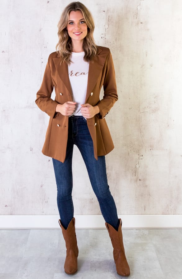 Button Blazer Dames Cognac – shoparchief, foto 5