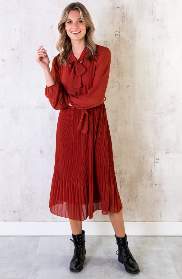 Plisse Jurk Met Strik Terracotta – shoparchief, foto 2
