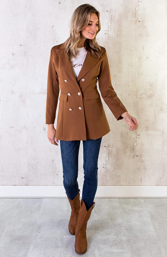 Button Blazer Dames Cognac – shoparchief, foto 7