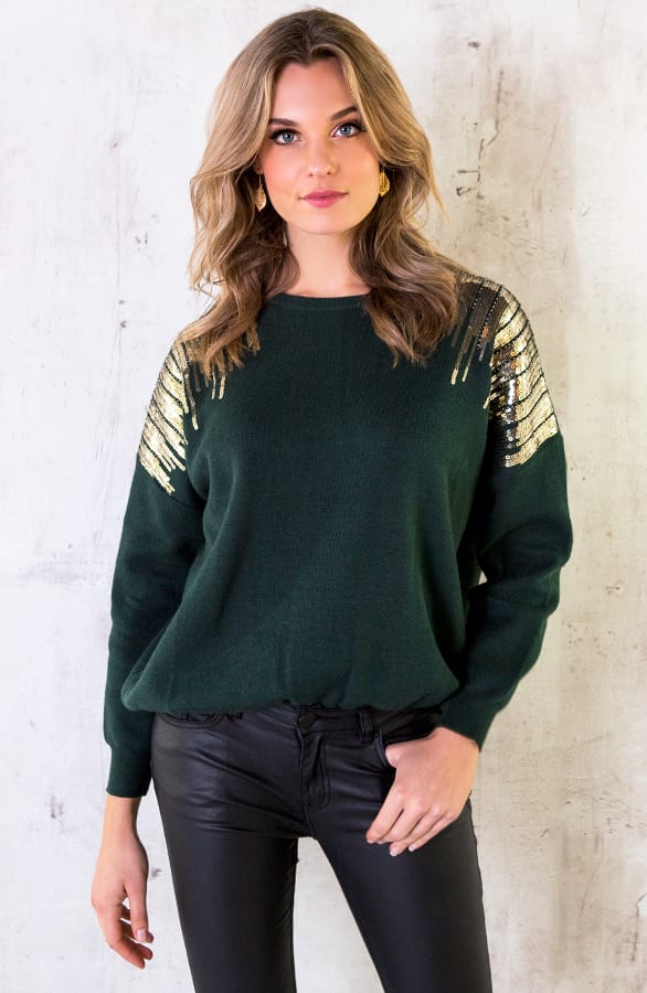 Trui Met Pailletten Smaragdgroen – shoparchief, foto 2