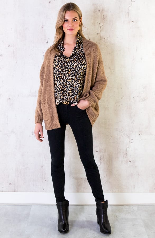Gebreid Oversized Vest Camel – shoparchief, foto 7