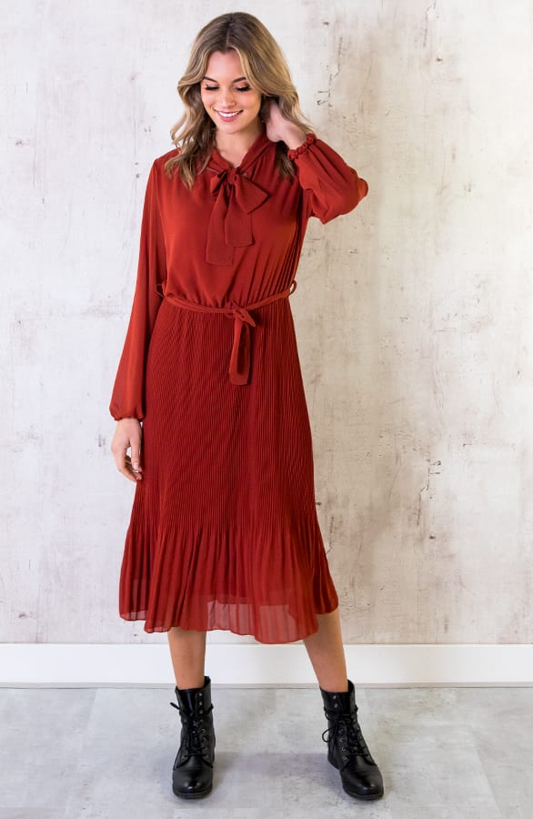Plisse Jurk Met Strik Terracotta – shoparchief, foto 4