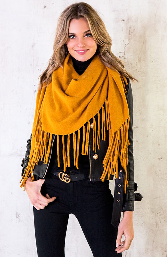 Poncho Sjaal Fringe Okergeel – shoparchief, foto 1