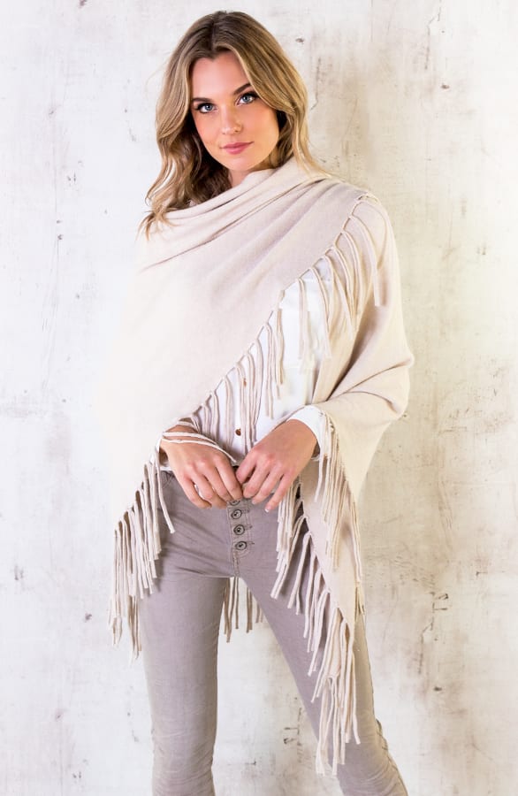 Poncho Sjaal Fringe Creme – shoparchief, foto 3