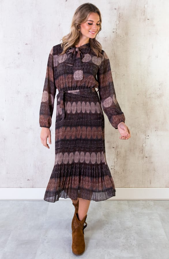 Maxi Print Jurk Bruin – shoparchief, foto 3