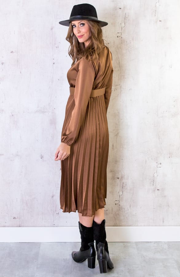 Plisse Jurk Zijde Cognac – shoparchief, foto 3