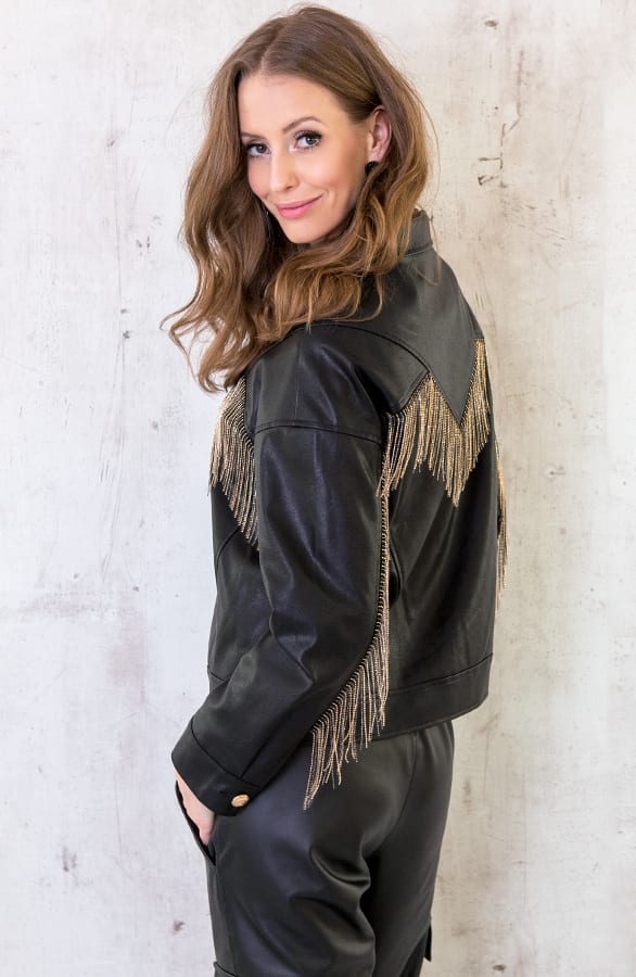 Oversized Leren Fringe Jacket Zwart – shoparchief, foto 3
