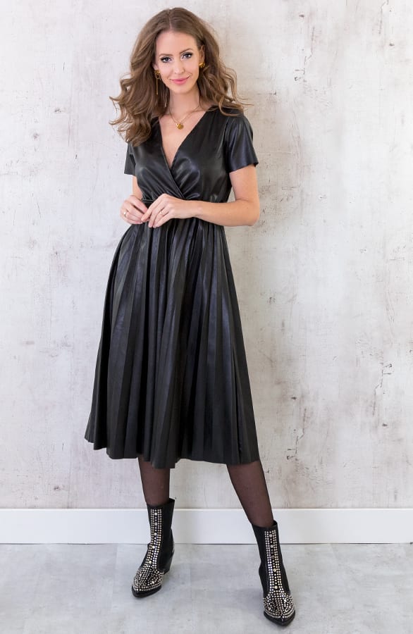 Leren Plisse Jurk Zwart – shoparchief, foto 2