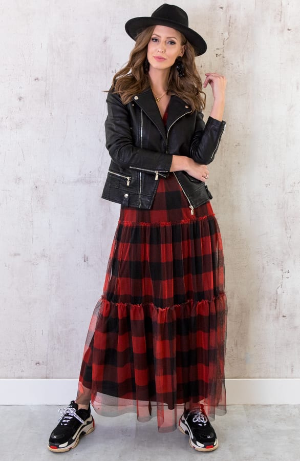 Maxi Jurk Geblokt Rood Zwart – shoparchief, foto 6