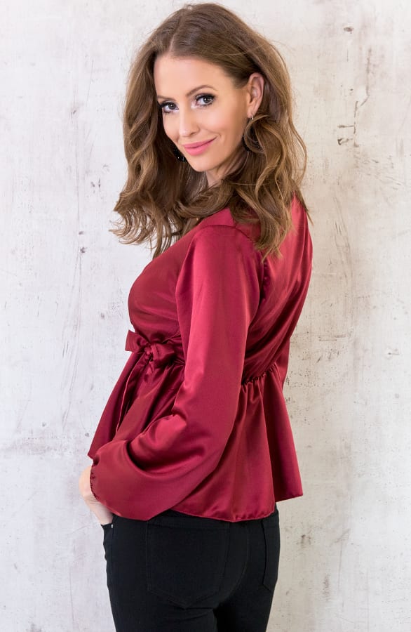 Satijnen Overslag Blouse Bordeaux – shoparchief, foto 3