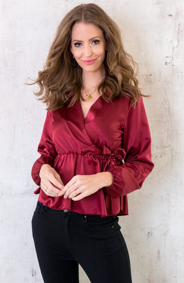Satijnen Overslag Blouse Bordeaux – shoparchief, foto 5