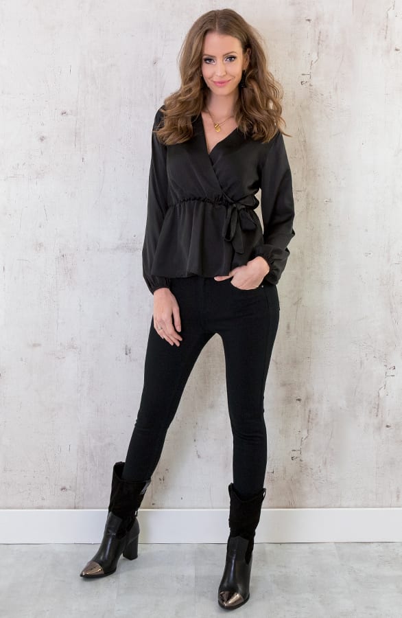 Satijnen Overslag Blouse Zwart – shoparchief, foto 4