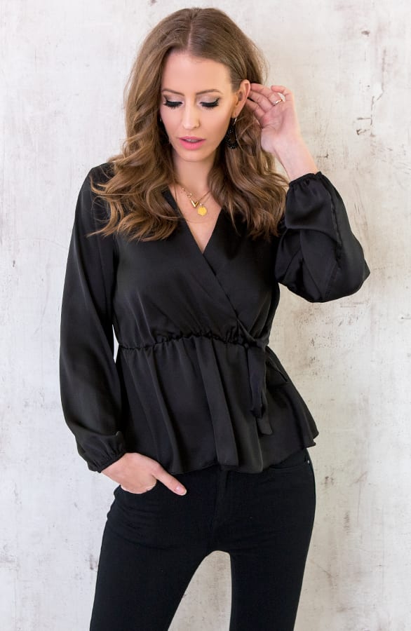 Satijnen Overslag Blouse Zwart – shoparchief, foto 5
