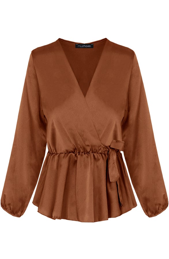 Satijnen Overslag Blouse Camel – shoparchief, foto 1