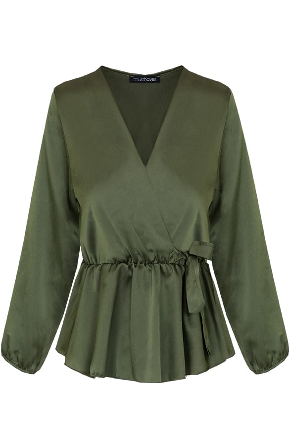 Satijnen Overslag Blouse Legergroen – shoparchief, foto 1