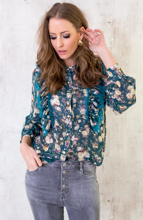 Bloemen Blouse Dames Blauw – shoparchief, foto 2
