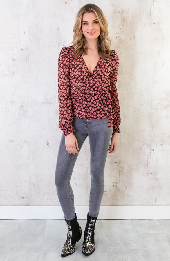 Overslag Bloemen Blouse Zwart – shoparchief, foto 3
