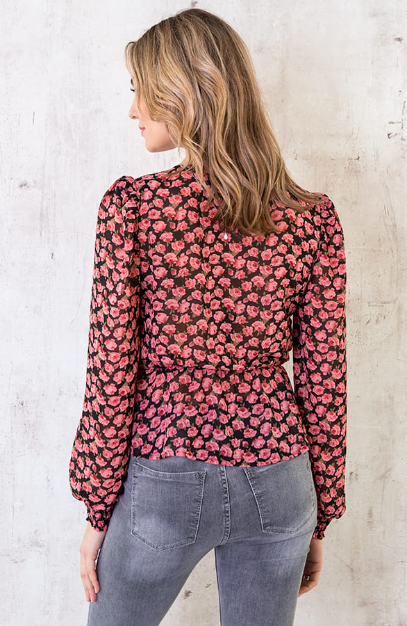 Overslag Bloemen Blouse Zwart – shoparchief, foto 4