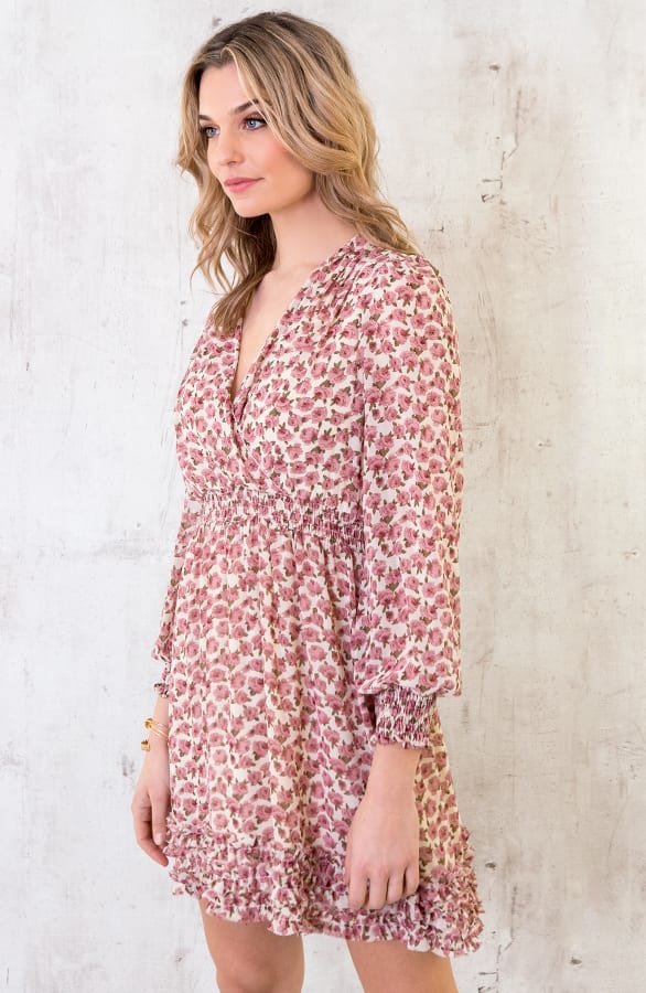 Bloemen Ruffle Jurk Creme – shoparchief, foto 4