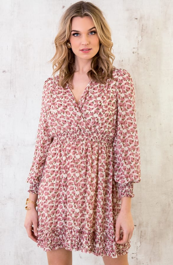 Bloemen Ruffle Jurk Creme – shoparchief, foto 5