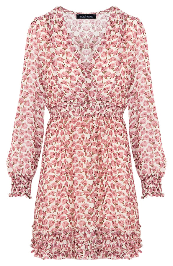 Bloemen Ruffle Jurk Creme – shoparchief, foto 7
