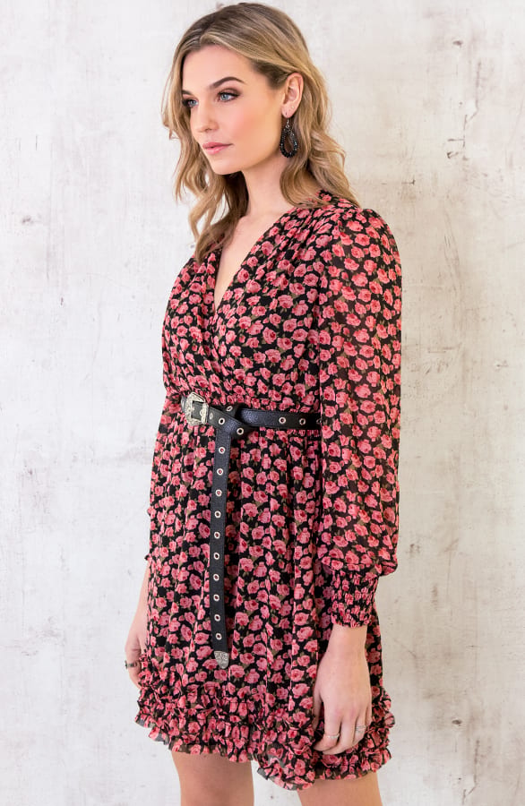 Bloemen Ruffle Jurk Zwart – shoparchief, foto 3