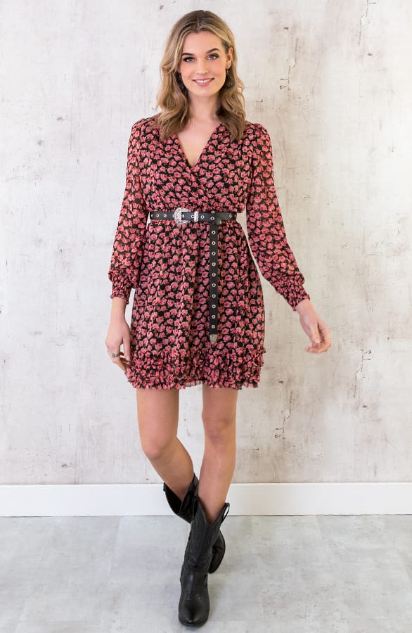 Bloemen Ruffle Jurk Zwart – shoparchief, foto 2