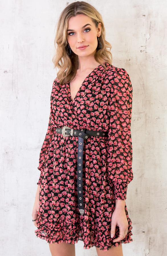 Bloemen Ruffle Jurk Zwart – shoparchief, foto 1