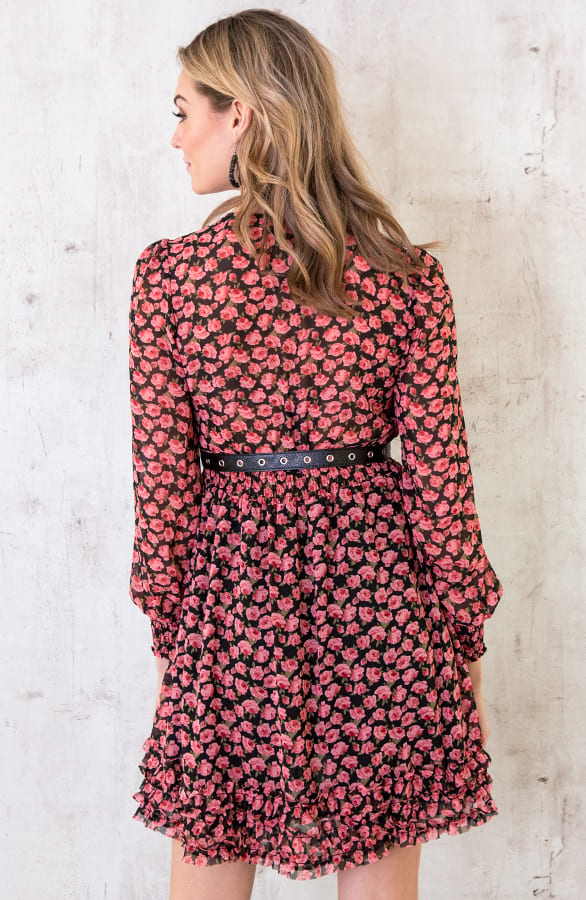 Bloemen Ruffle Jurk Zwart – shoparchief, foto 5