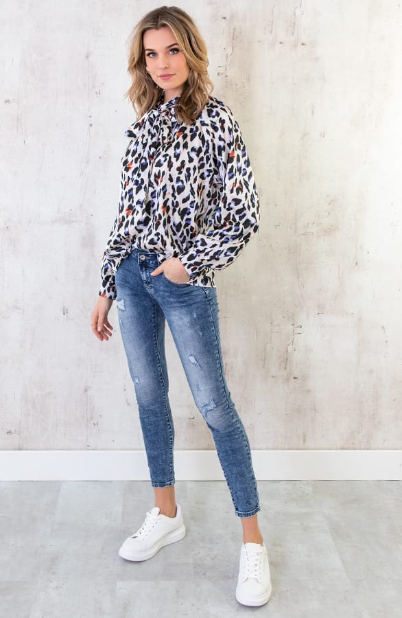 Zijde Panter Blouse Met Strik – shoparchief, foto 7