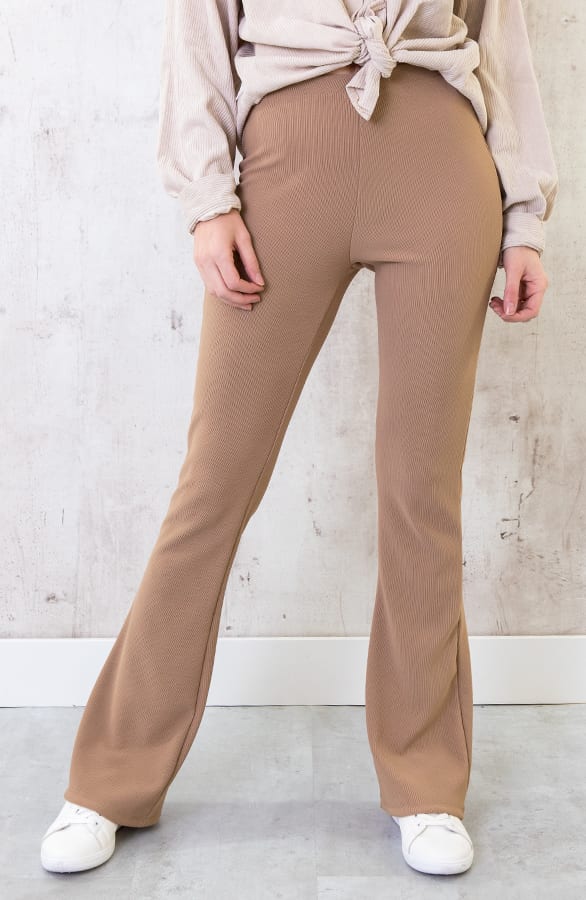 Flared Broek Rib Dames Taupe – shoparchief, foto 2