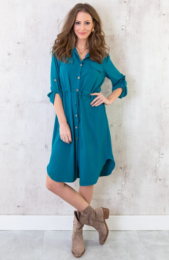 Knopen Jurk Dames Petrol – shoparchief, foto 3