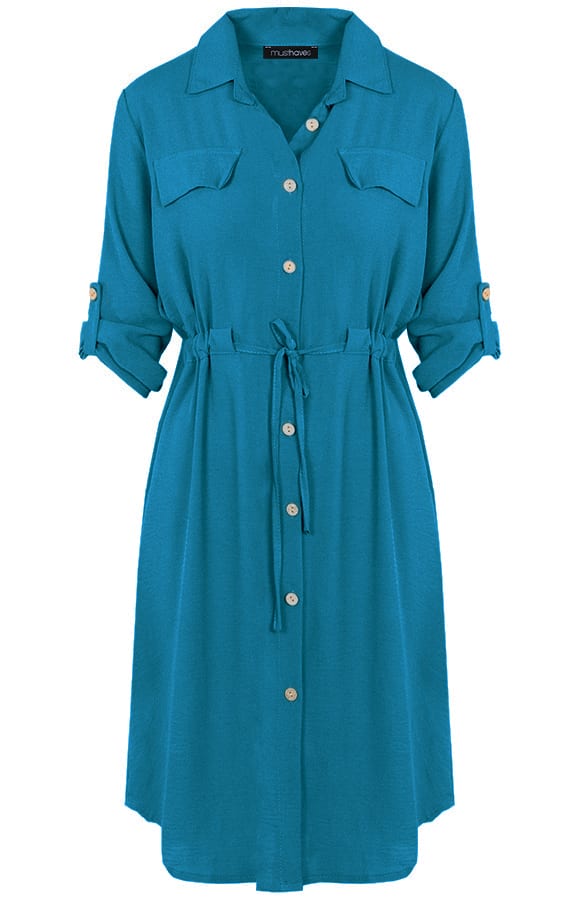 Knopen Jurk Dames Petrol – shoparchief, foto 1