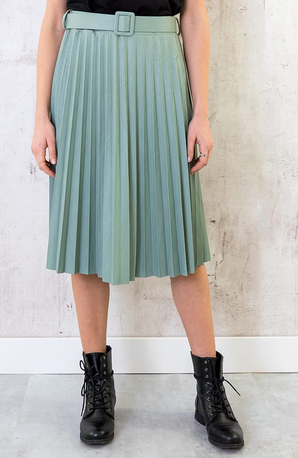 Leren Plisse Rok Mintgroen – shoparchief, foto 2