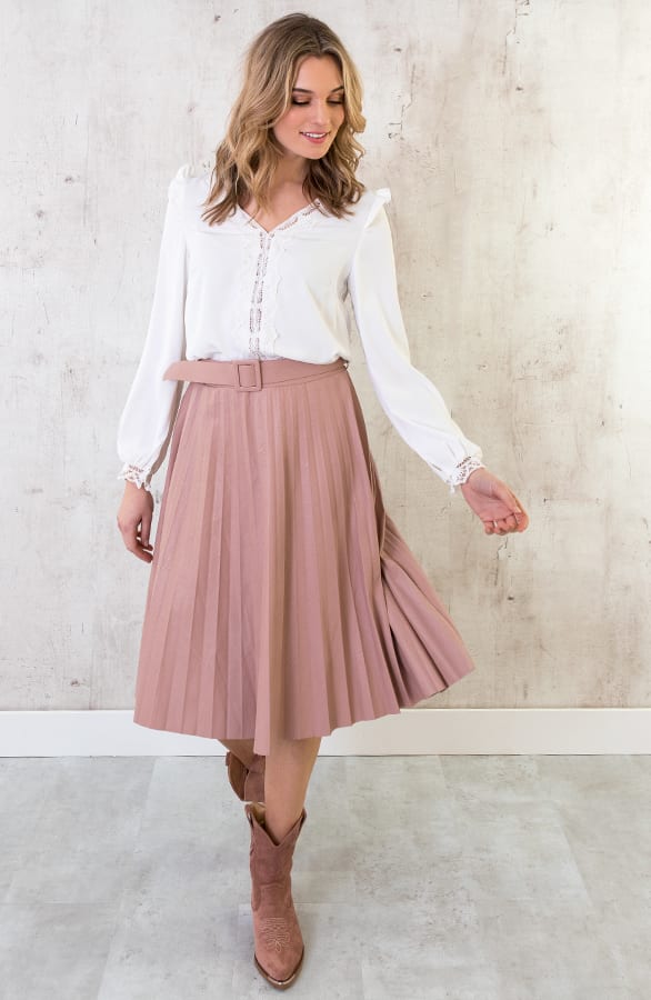 Leren Plisse Rok Roze – shoparchief, foto 3