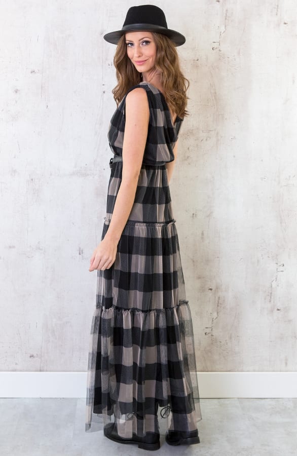 Maxi Jurk Geblokt Beige – shoparchief, foto 3