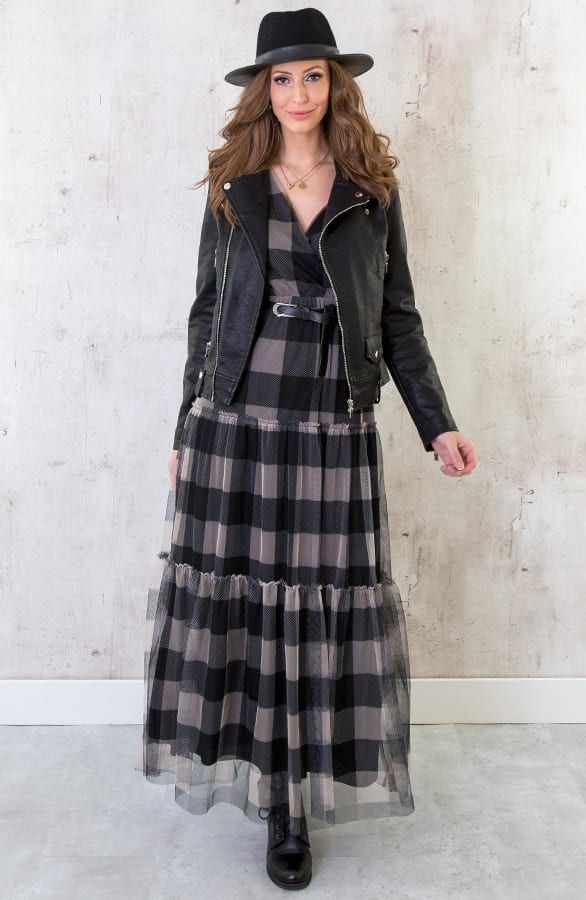Maxi Jurk Geblokt Beige – shoparchief, foto 4