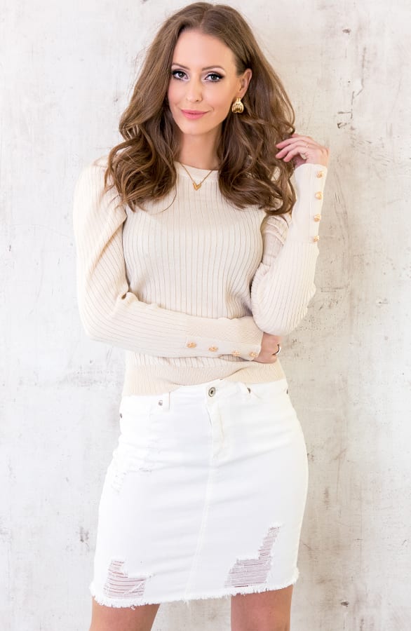 Rib Trui Met Pofmouwen Beige – shoparchief, foto 2