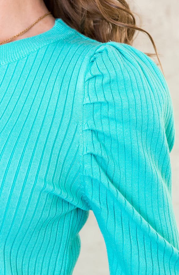 Rib Trui Met Pofmouwen Aqua – shoparchief, foto 6