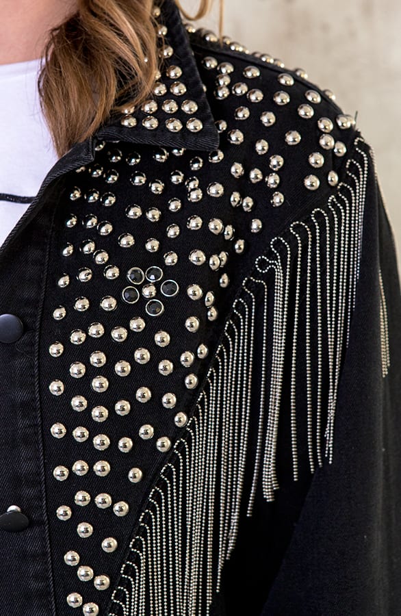 Studs Fringe Jacket Zwart – shoparchief, foto 7